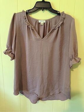 Tamara H. Lavender Ruffle V-Neck Women's Top